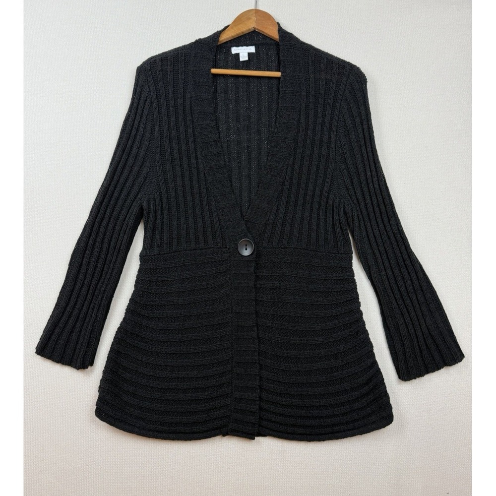 Charter Club‎ Women's Textured Knit Cardigan Sweater Black XL Duster Boho Button